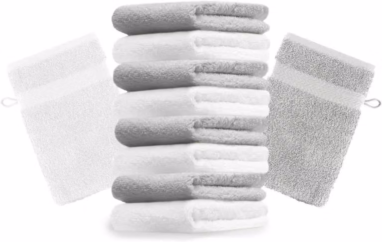 Set van 10 katoenen washandjes in zilver grijs en wit, 16 x 21 cm