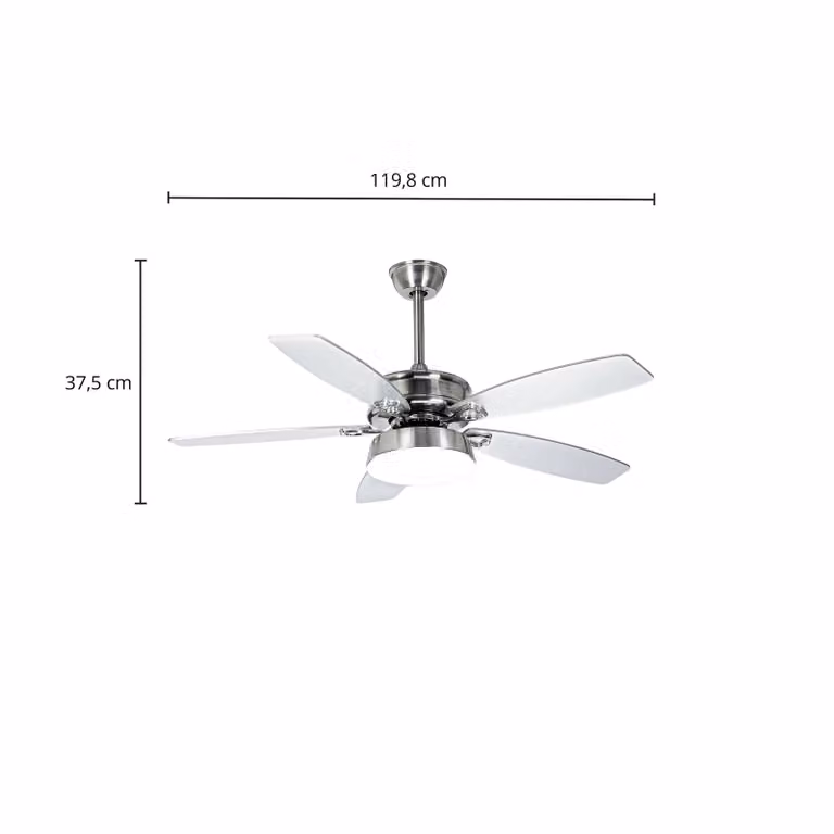Lucande Kuvio LED plafondventilator, modern, grijs/zilver, Diameter: 120 cm