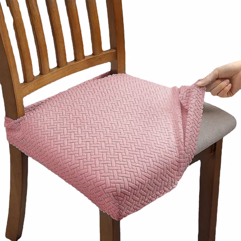 Set van 4 elastische jacquard stoelhoezen met antislip en bandsluiting, Kleur 4