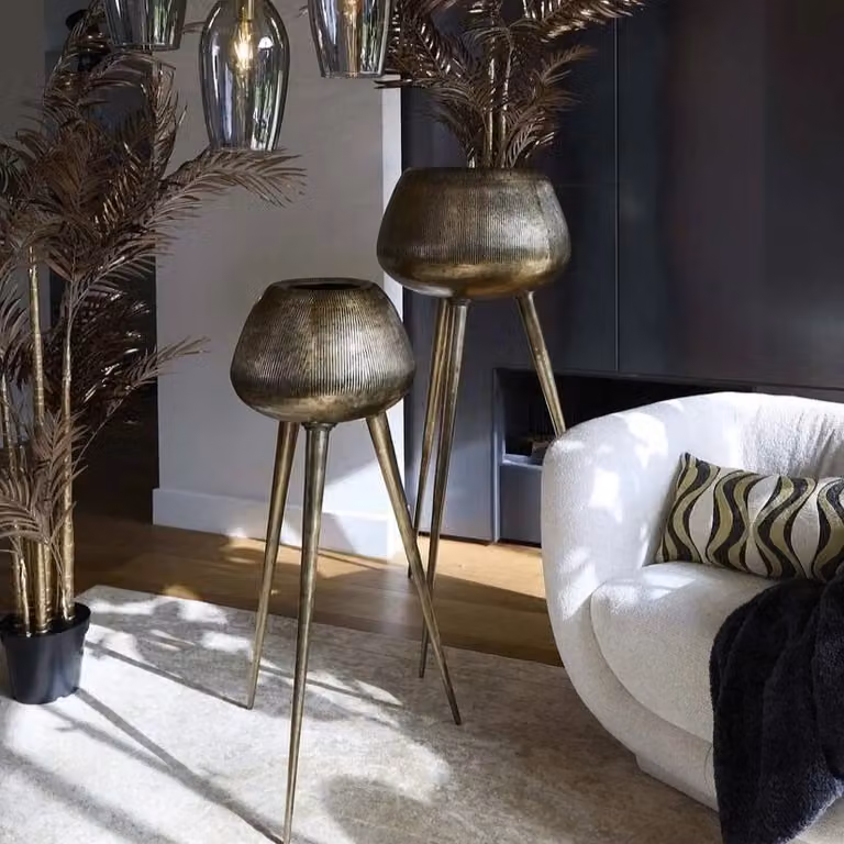 Light en Living Marielle decoratieve pot op voet, goud, Ø 44 cm, Hoogte: 124 cm