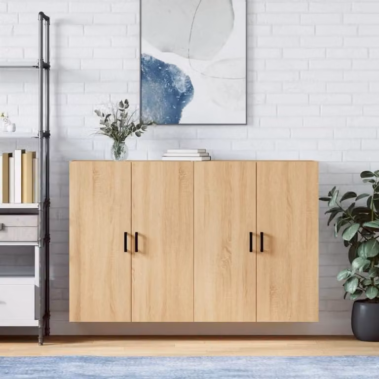 Wandkast set in Sonoma eiken voor de woonkamer, slaapkamer of home office, Breedte: 695 cm