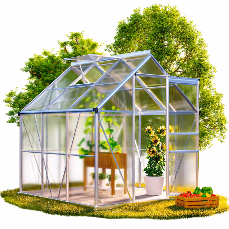 Gardebruk Kas van aluminium met fundering en dakraam, 190 x 190 cm, 3,6 m²