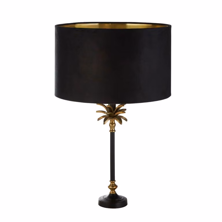 Searchlight Palm Tafellamp met zwarte kap en metalen voet, zwart
