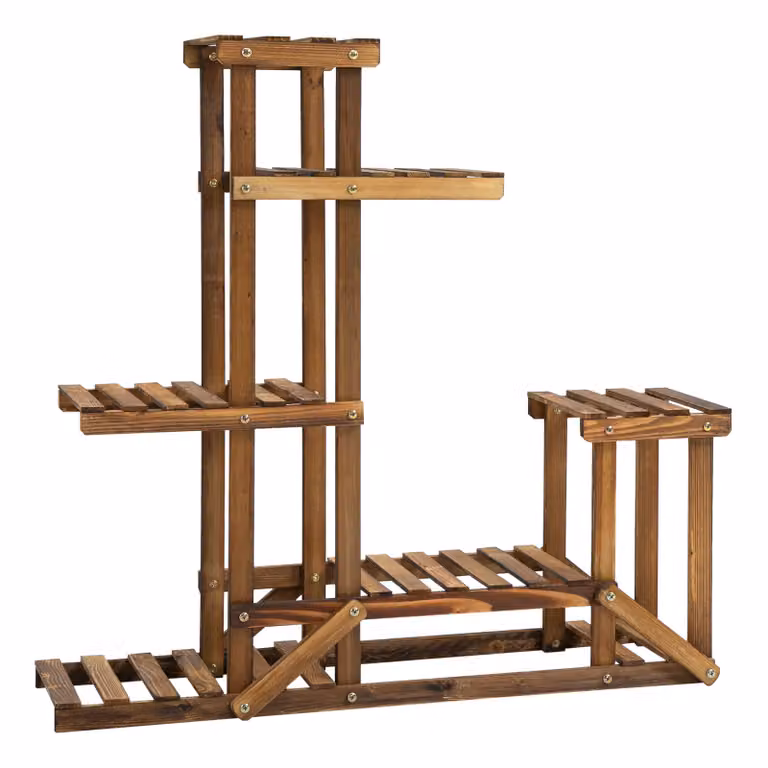 Outsunny plantenstandaard 6-laags van geblakerd grenenhout, H x B x D: 96,5 x 28 x 98 cm