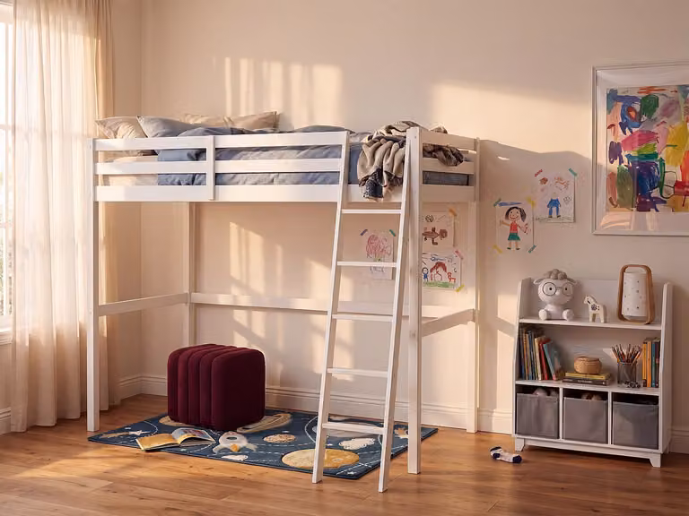 Vente-unique Hoogslaper voor kinderen van massief grenen, Wit, B/D/H: 120 x 190 x 145 cm