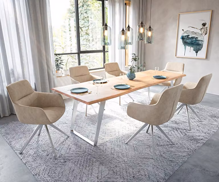 DELIFE Eettafel Edge van acacia hout met live-edge design, Bruin/Zilver, B: 260 cm, D: 100 cm, H: 74,5 cm