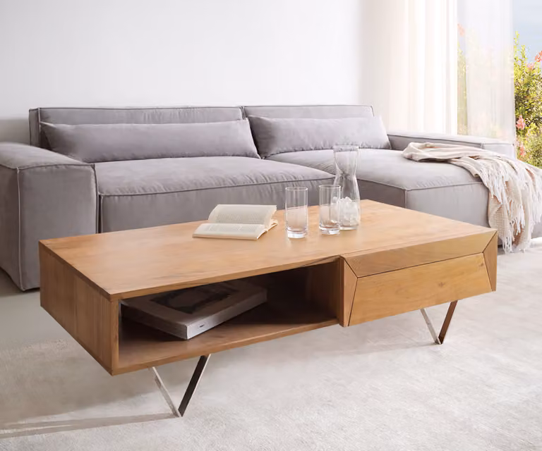 DELIFE Salontafel Kayu van Acaciahoutages en Metaal, Bruin, B/D/H: 115 x 60 x 40 cm