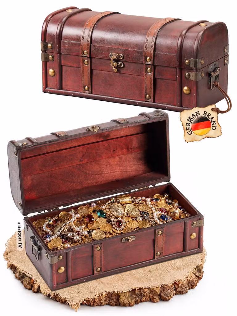 Kingpower houten schatkist met slot met vintage uitstraling