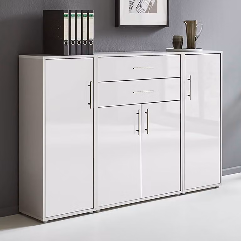 home24 Kastenset Straight 3-delig, grijs/lichtgrijs/hoogglans wit, B/D/H: 114 x 33 x 85 cm