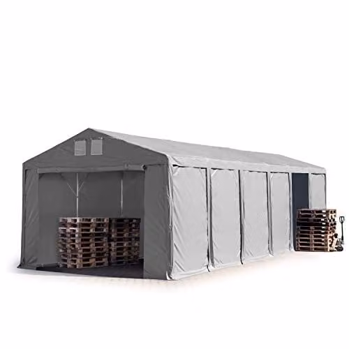 TOOLPORT Opslagtent 6x12 m Industriële tent in grijs PVC met 3m zijwandhoogte, 850N waterdicht