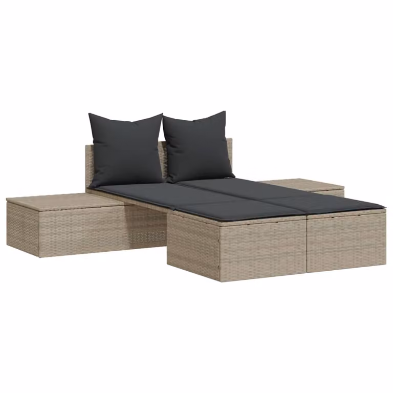 vidaXL Dubbele ligbed met kussen, lichtgrijs, polyrotan