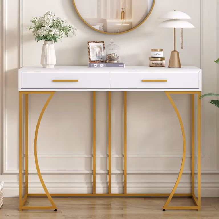 Aosom Consoletafel met 2 lades, wit