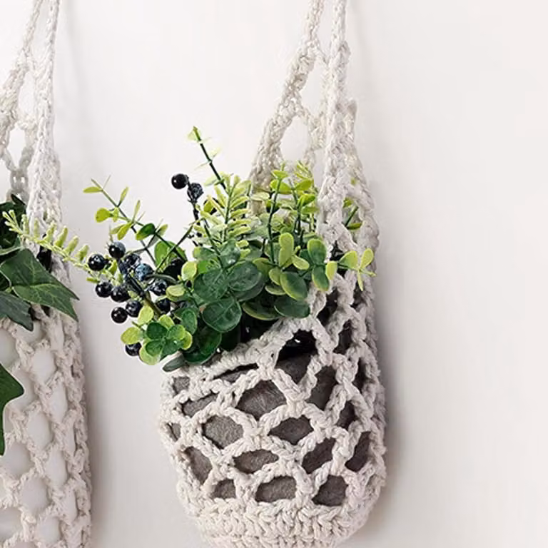 Handgeweven Macramé Plantenhouder Mand voor Hangende Bloempotten - B/D/H: 8 x 3 x 8 cm