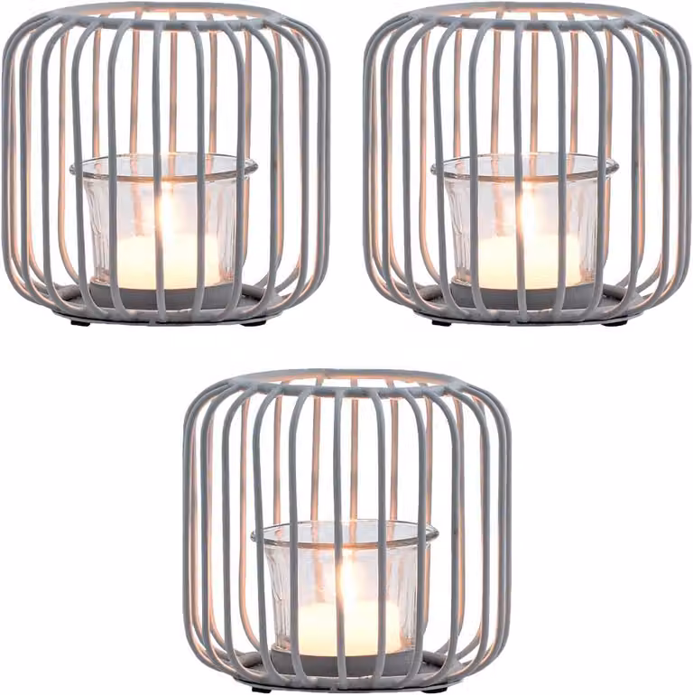 Set van 3 Scandinavische decoratieve windlichten van metaal en glas, 11 cm - Stijlvolle theelichthouders voor binnen en buiten