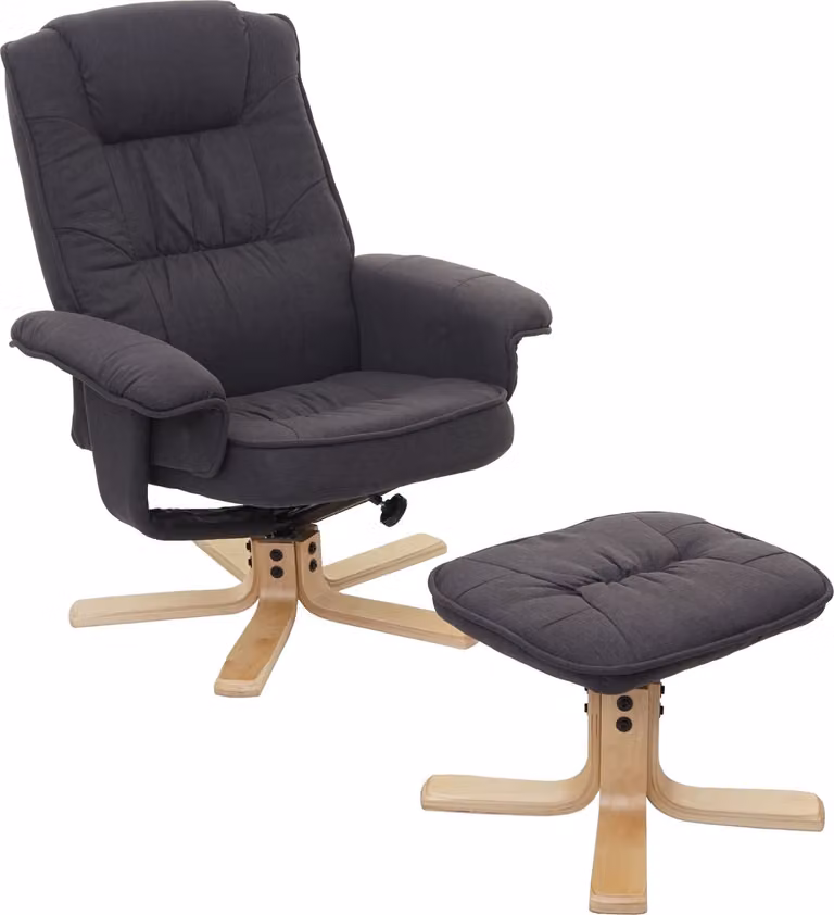 Mendler Relaxfauteuil M56 met voetenbankje, donkergrijs textiel