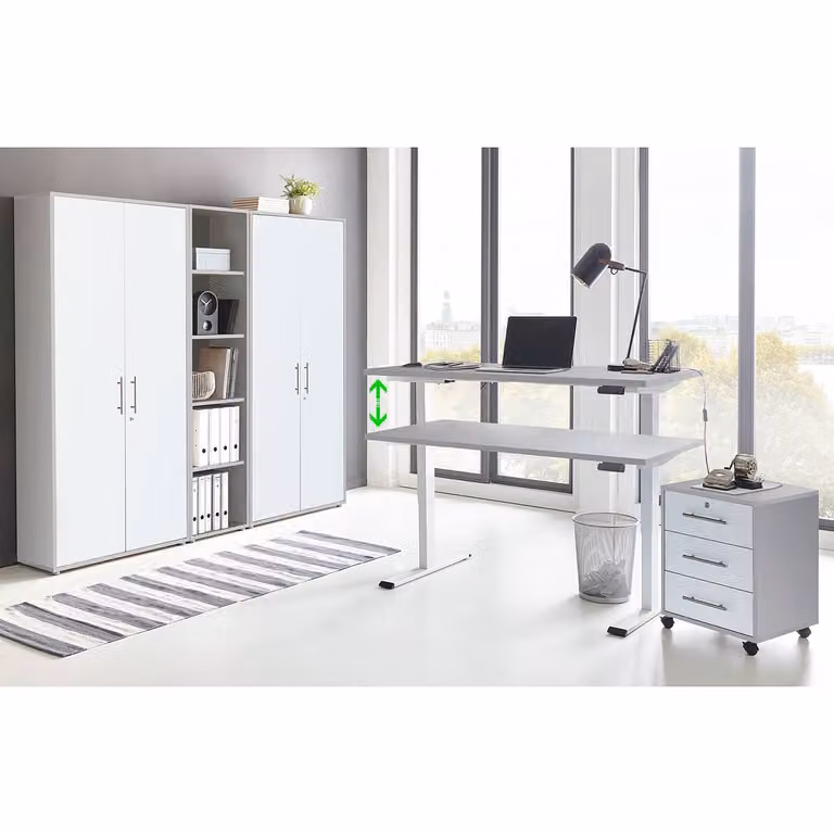home24 Bureauset XV 5-delig, grijs/lichtgrijs/mat wit, modern en hoogteverstelbaar