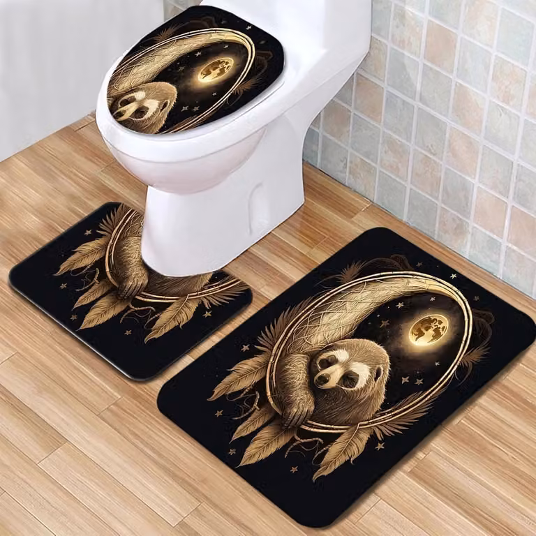 3-delige antislip badmatset met dromenvanger luiaard decoratie, 45 x 75 cm