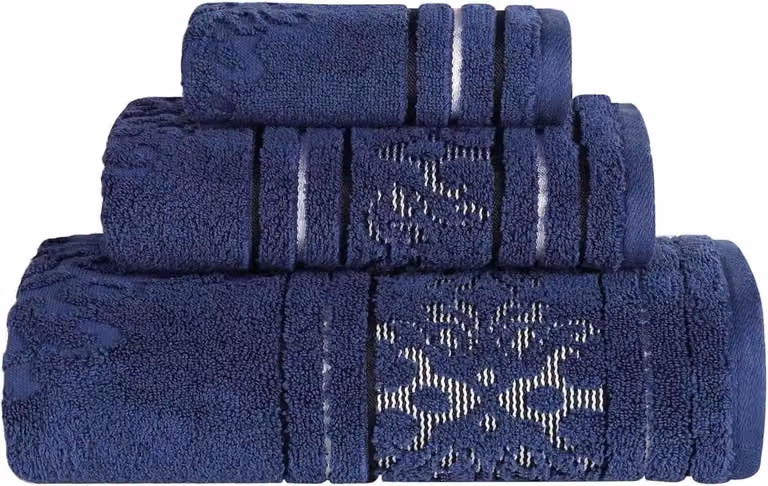 Luxe katoenen handdoekenset van zero twist katoen, 3 stuks, donkerblauw