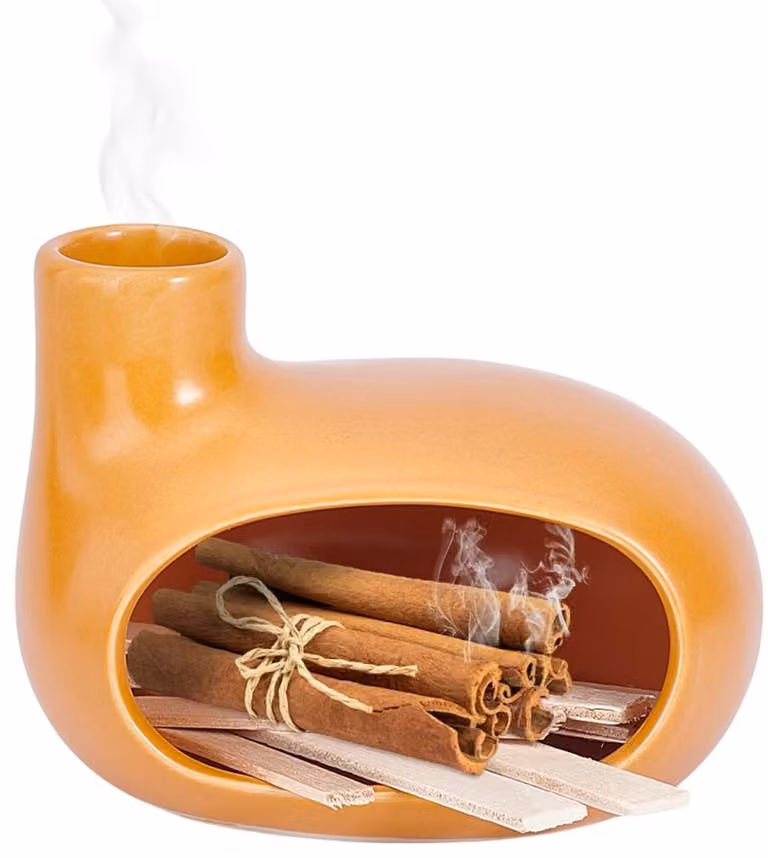 Donkeroranje keramische wierookbrander in moderne Chiminea stijl voor aromatherapie en yoga