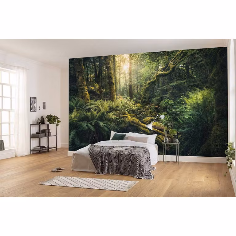 home24 Fotobehang Elves Cathedral Multicolour Groen Breedte: 450 cm, Hoogte: 280 cm