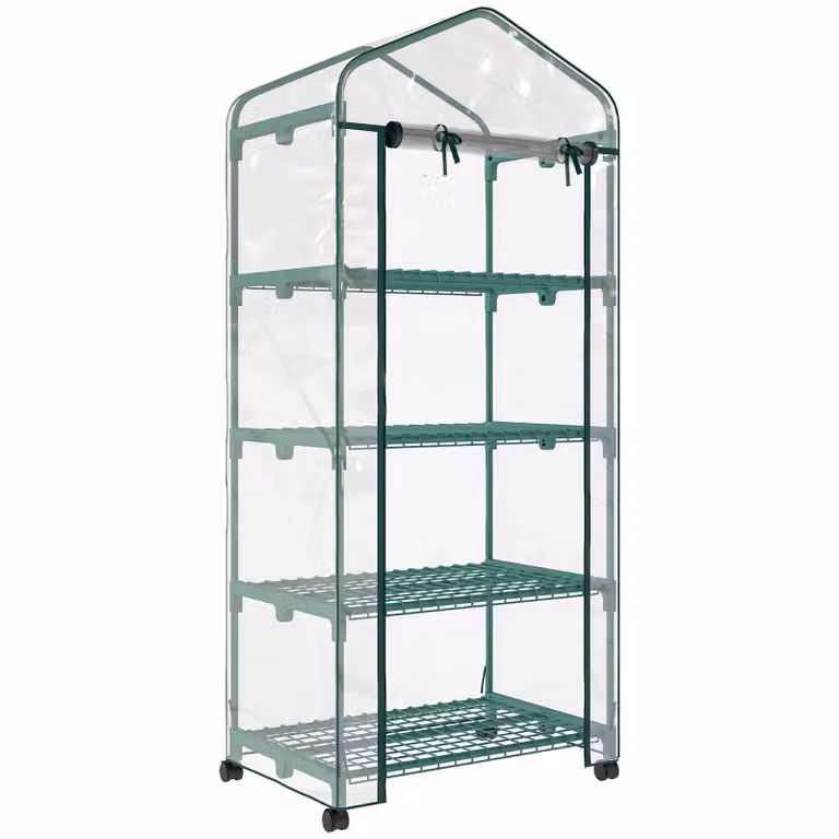 Outsunny Foliekas met 4 schappen, Transparant, H x B x D: 165 x 69 x 50 cm