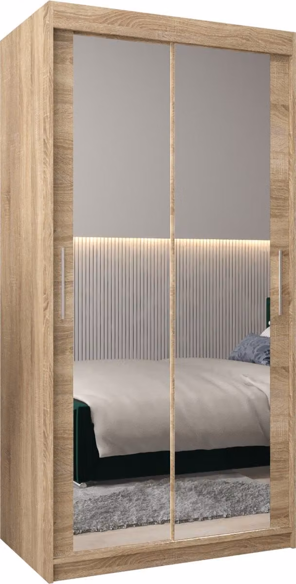 InspireMe TORM III Kledingkast met 2 schuifdeuren en planken, Sonoma Eik, B/D/H: 100 x 62 x 200 cm
