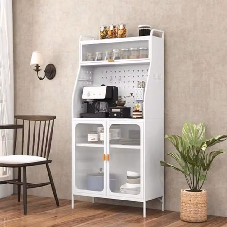 Multifunctionele Keukenkast met Glazen Deuren en Verstelbare Plank, Hoogte: 161 cm