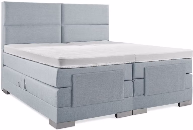 Elektrische Boxspring Ijsblauw met 4 vlaks hoofdbord en plint B/D/H: 90 x 190 cm