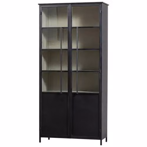 WOOOD Exhibit 2-deurs Vitrinekast XL - Geel/Zwart - Metaal - H 200 x B 96 x D 40 cm
