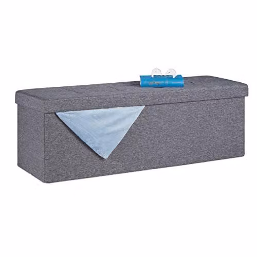 Relaxdays Opbergbank in grijs met textiel en mdf, B/D/H: 114 x 37,5 x 37,5 cm