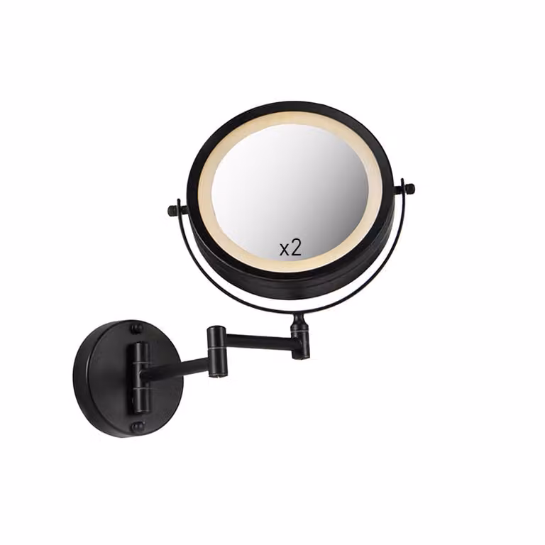 Qazqa Modern Ronde Badkamerspiegel Zwart met Dimbare LED-verlichting, Wandmontage