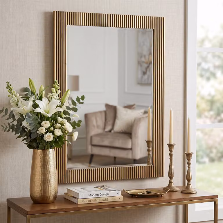 Richmond Interiors Ironville Spiegel, Rechthoekig, Goud, B: 104,5 cm x H: 71 cm