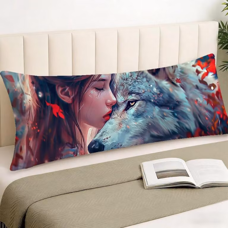 Waterafstotende fluwelen kussensloop voor zijslapers met dierenprint, 40 x 145 cm