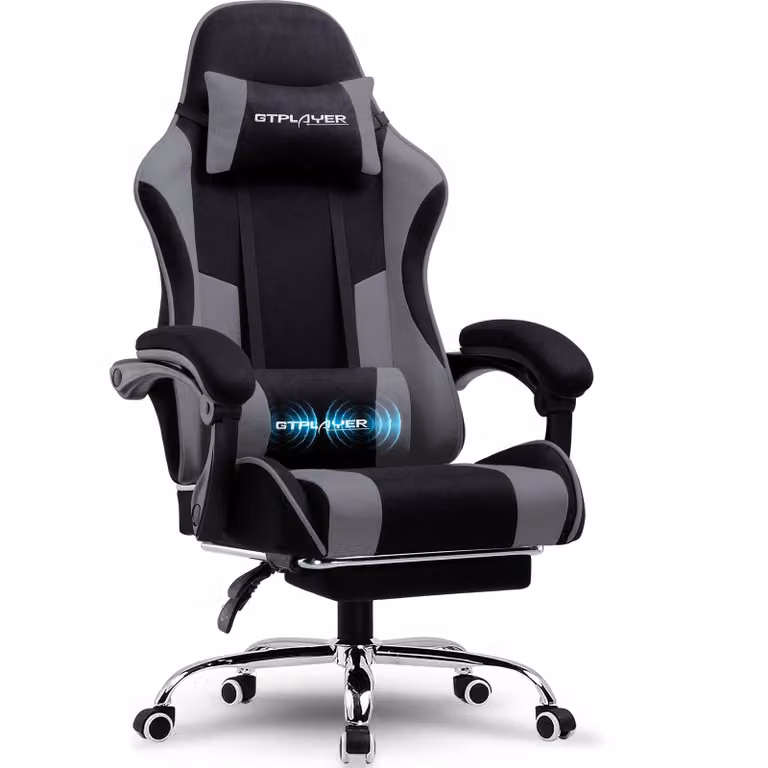 GTPLAYER Ergonomische Gaming Stoel met Lendensteunmassage, Voetsteun en Hoofdsteun