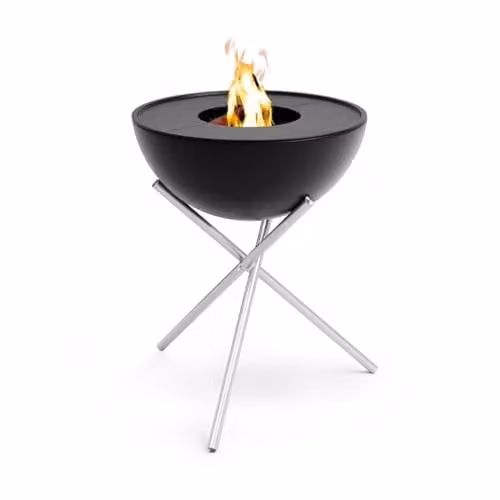 höfats Bowl 57 Plancha-set hoog - Vuurkorf en plancha-grill met 2 geëmailleerde stalen platen - Zwart - Ø 57 cm