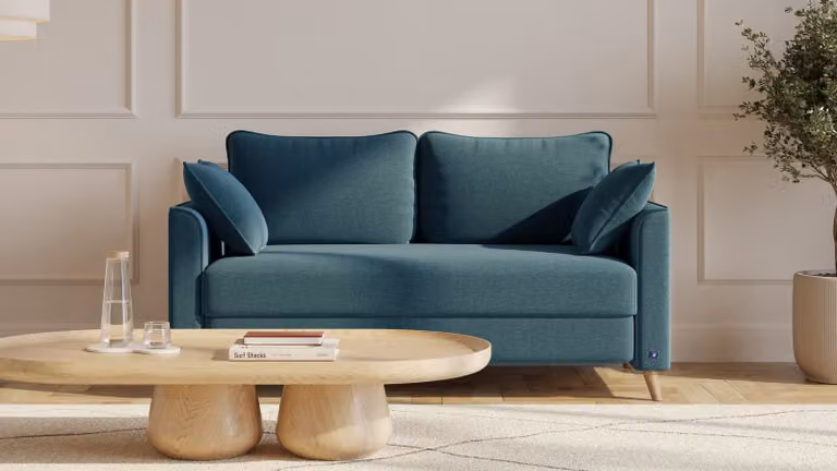 BRUNO slaapbank Flow in petrol turquoise met massief hout en boxspringcomfort, 140 cm