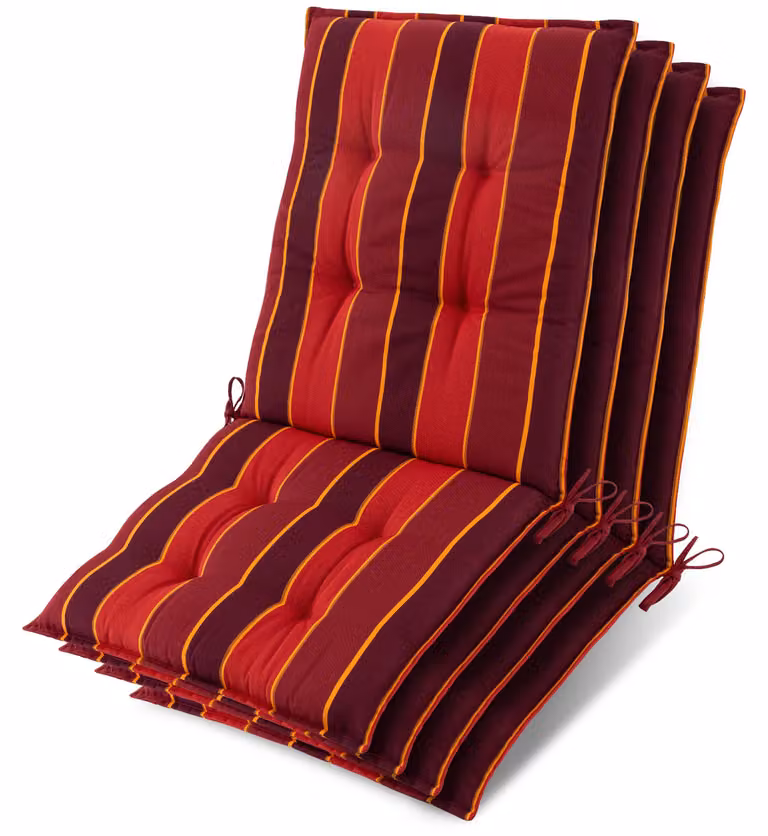 Beautissu set van 4 lage ligbedkussens Sun-NL, rood gestreept, B/D/H: 100 x 50 x 8 cm