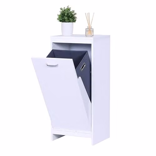 Relaxdays waskast met uitklapbare waszak van 48 liter, wit, H x B x D: 90 x 40 x 35 cm