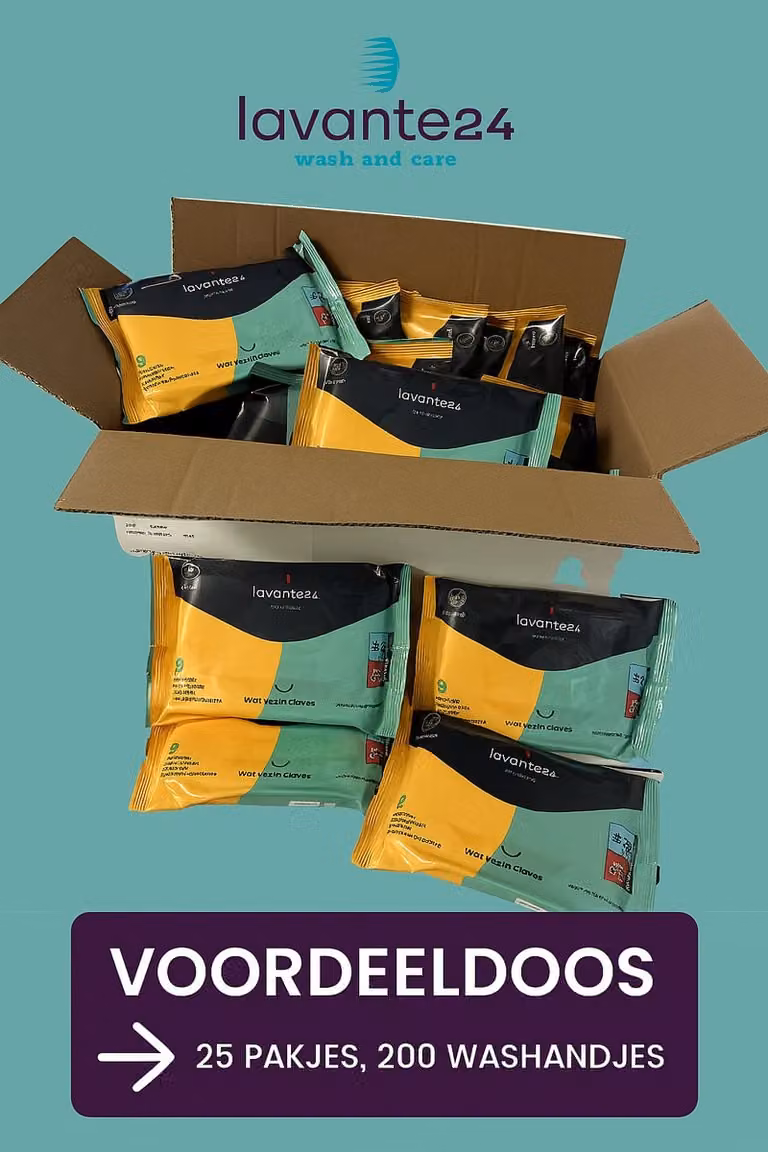 Lavante24 Vochtige washandjes parfumvrij 8-pack van 25 stuks (totaal 200 stuks) hersluitbare voordeelverpakking