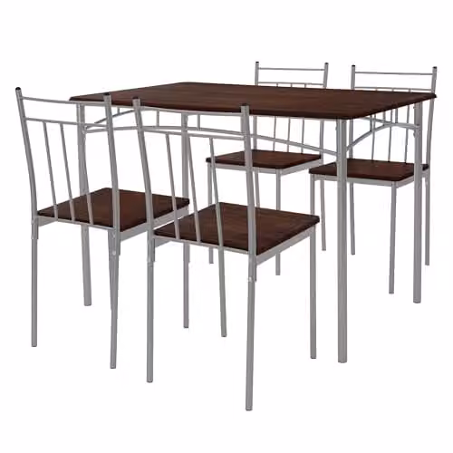 ML-Design eettafelset met 4 stoelen, donker eiken en metalen poten, 5-delige eetgroep voor 4 personen