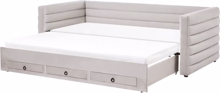 Beliani Onderschuifbed met lades voor kinderen, Grijs, Fluweel, 90 x 200 cm