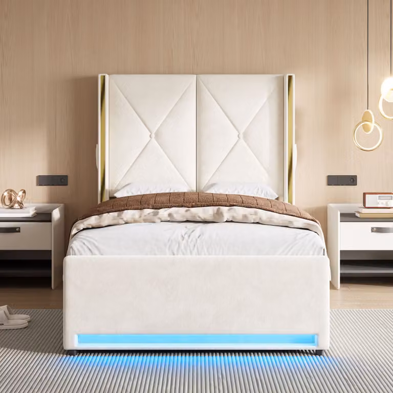 GOMYWAY Home Gestoffeerd veloursbed met USB-oplaadpoort en onderbedverlichting, 90x200 cm