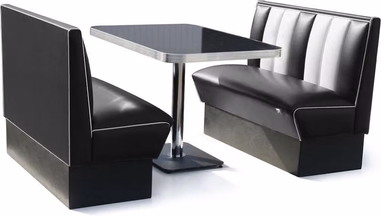 Bennies Fifties Classic Dinerbooth Zwart met Tafel en Hoekbank