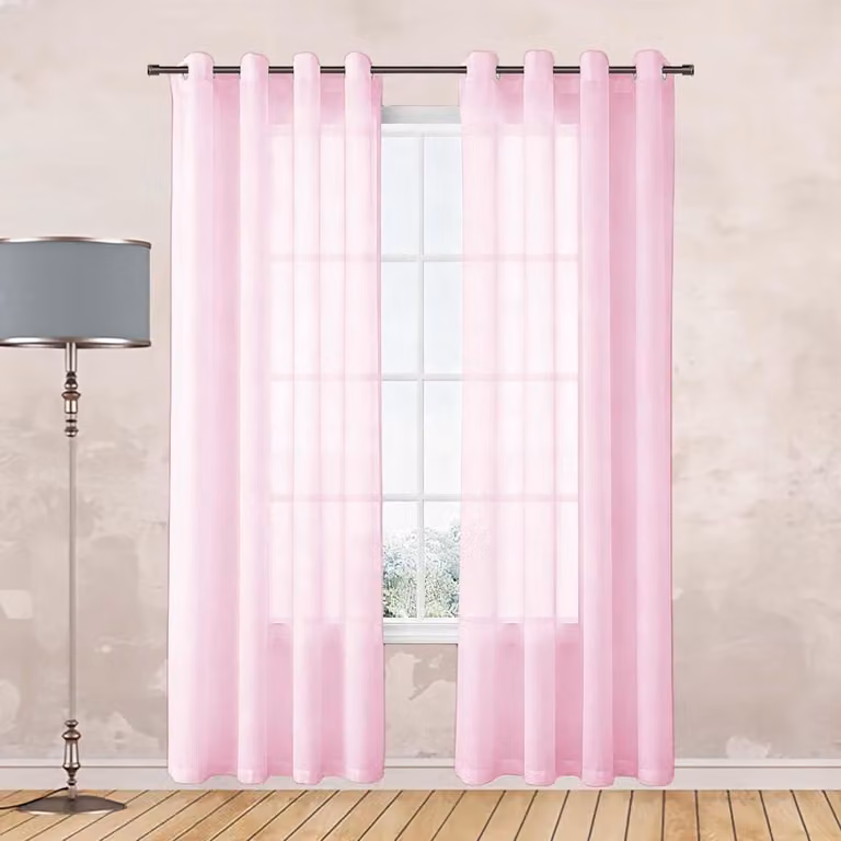 Transparant roze voile glasgordijn van superzacht polyester, 160 x 340 cm