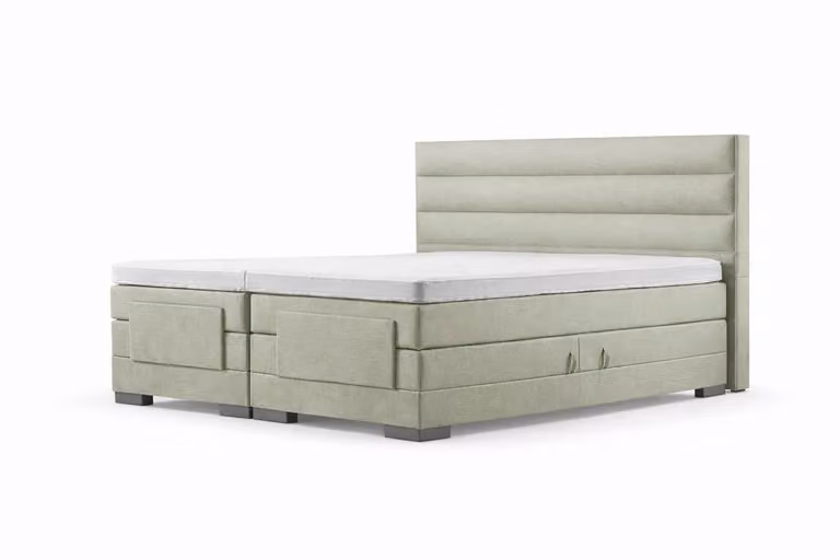 Elektrische Boxspring met horizontaal hoofdbord en plint, Groen, B/D/H: 140 x 210 cm