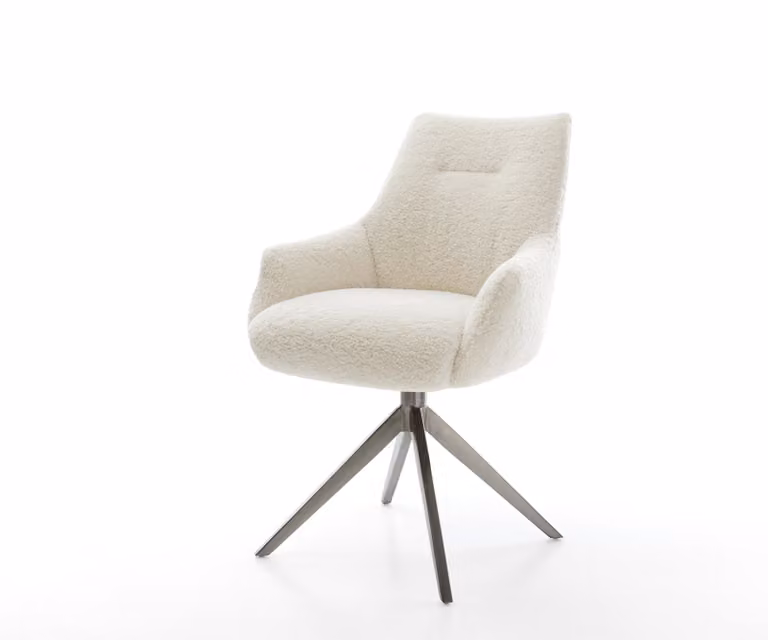 DELIFE Alja-Flex Draaistoel met armleuning, Teddy Beige, 360 graden draaibaar met rocker-functie en pocketveer kern