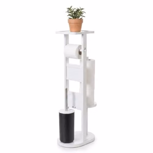 Relaxdays WC-garnituur met borstel en reserverolhouder, wit, H x B x D: 80 x 30 x 18 cm
