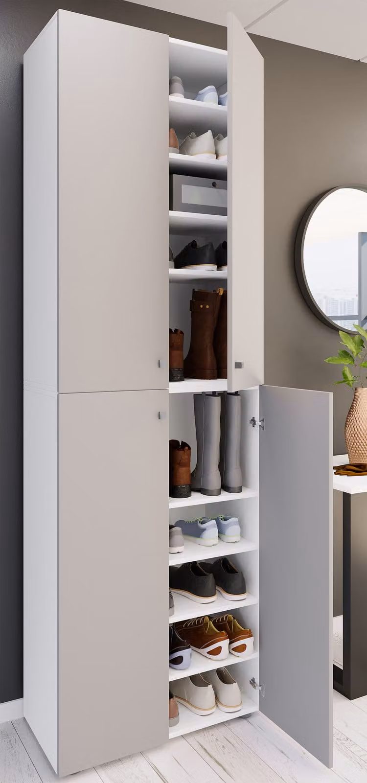 home24 Schoenenkast met 4 deuren wit/grijs/grijs/wit, B/D/H: 70 x 39 x 220 cm