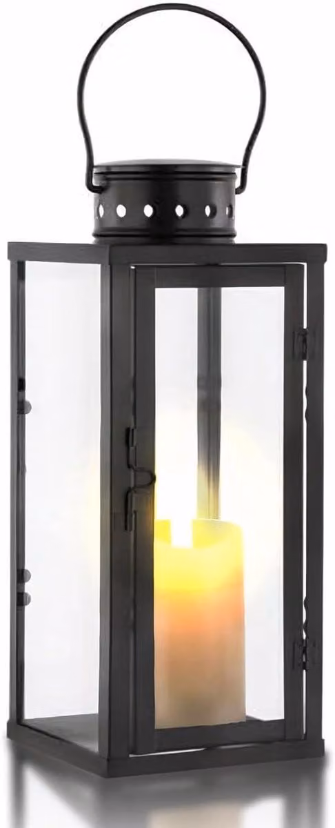 Zwart metalen buitenlantaarn voor sfeerverlichting in de tuin, B/D/H: 10 x 10 cm