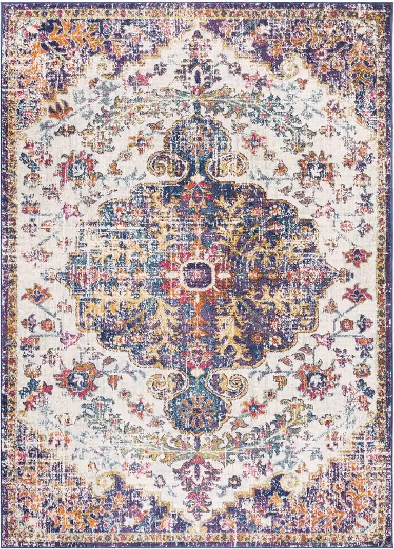 SURYA Lou vloerkleed vintage oosters marineblauw